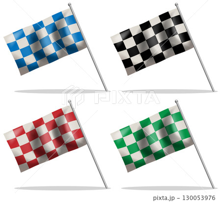 Set of Four Waving Checkered Racing Flags Vector Illustration Set of Four Waving Checkered Racing Flags Vector Illustration 130053976