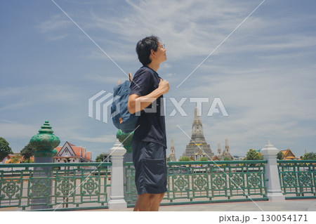 solo travel with asian man chilling see city life in bangkok thailand in summer season 130054171