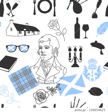Seamless pattern Robert Burns Night 25th January, United Kingdom Scotland flags. Vector vintage invitation illustration Seamless pattern Robert Burns Night 25th January, United Kingdom Scotland flags. Vector vintage invitation illustration 130054625
