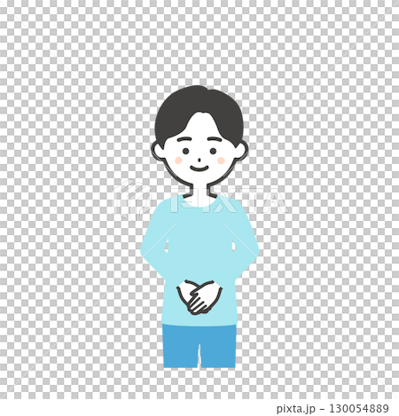 Illustration of a boy with his hands clasped in front of him Illustration of a boy with his hands clasped in front of him 130054889
