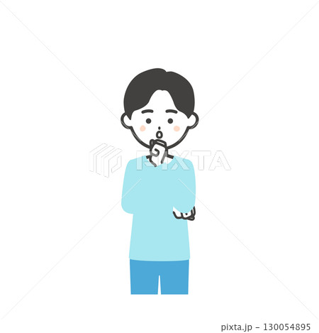 こぶしを顎にあてる男の子イラスト こぶしを顎にあてる男の子イラスト 130054895