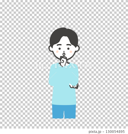 一個男孩用拳頭托著下巴的插圖 一個男孩用拳頭托著下巴的插圖 130054895