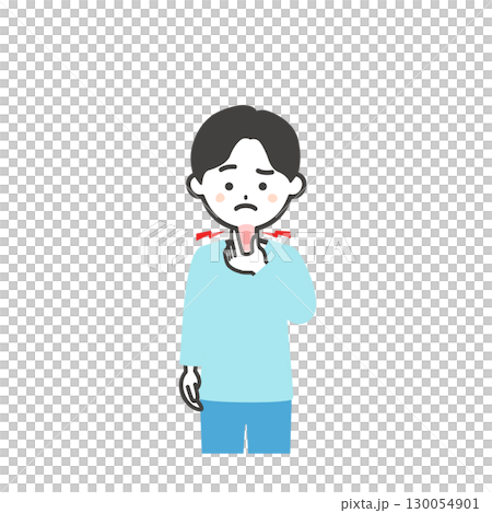 一個男孩摀著喉嚨的插圖 130054901