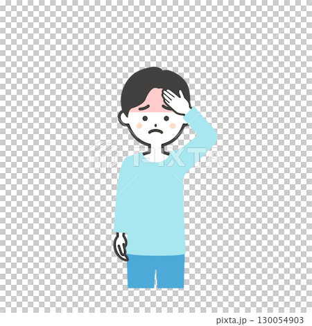 一個男孩摀著額頭的插圖 130054903