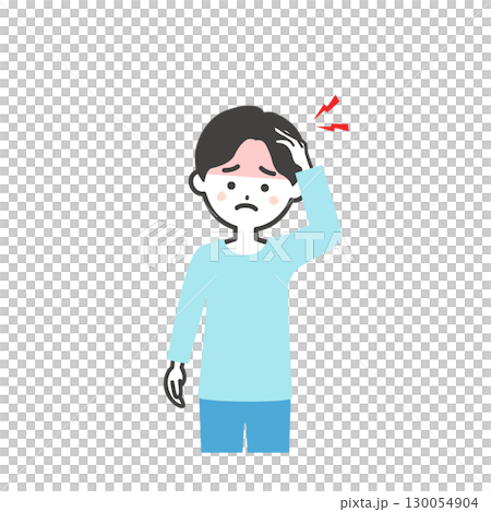一個男孩抱著頭的插圖 一個男孩抱著頭的插圖 130054904