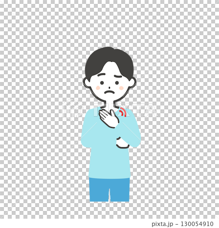 Illustration of a boy holding his chest 130054910