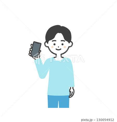 スマホを持つ男の子イラスト 130054912