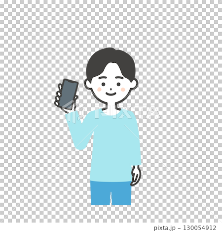 一個男孩拿著智慧型手機的插圖 130054912