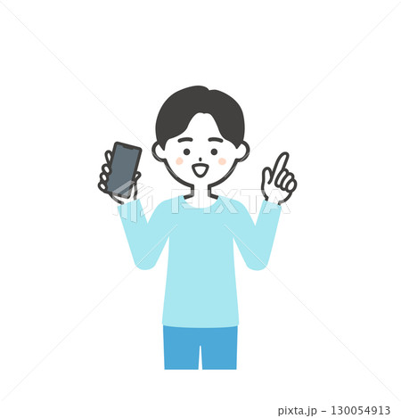 スマホをもって指を立てる男の子イラスト 130054913