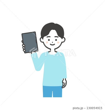 タブレットを持つ男の子イラスト 130054915