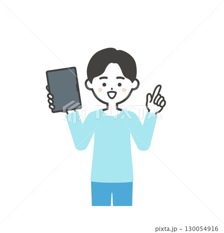 タブレットをもって指を立てる男の子イラスト タブレットをもって指を立てる男の子イラスト 130054916