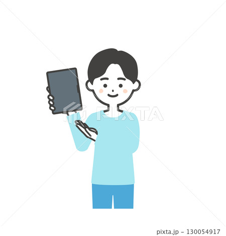 タブレットを指す男の子イラスト タブレットを指す男の子イラスト 130054917