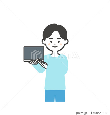 ノートパソコンを指す男の子イラスト 130054920