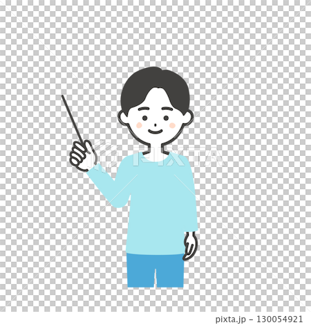 一個男孩用指針指向的插圖 130054921