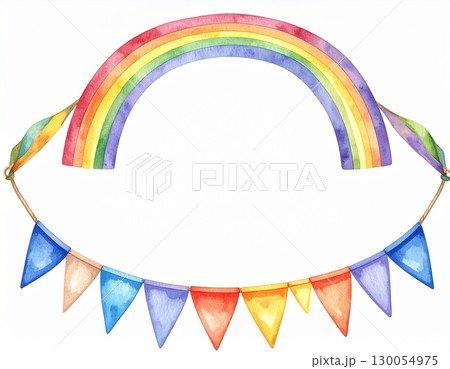 虹とフラッグのガーランド・フレーム 130054975