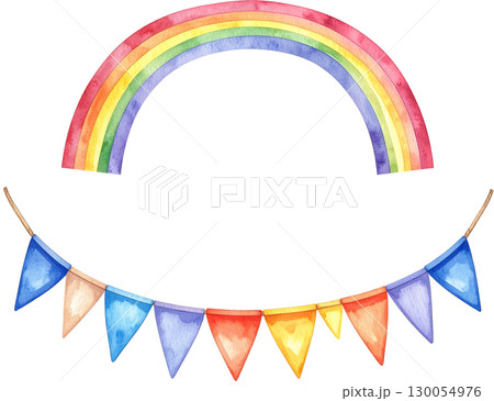 虹とフラッグのガーランド・フレーム背景透明 虹とフラッグのガーランド・フレーム背景透明 130054976