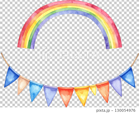 虹とフラッグのガーランド・フレーム背景透明 虹とフラッグのガーランド・フレーム背景透明 130054976