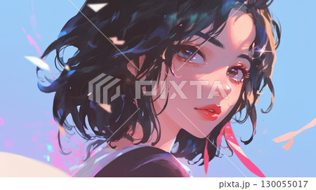 振り返る女性 130055017