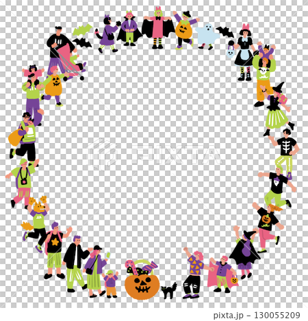 ハロウィンで仮装する人々のフレーム 130055209