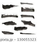 墨の横線ブラシストロークセット｜水墨画風の和風インクテクスチャ素材 130055323
