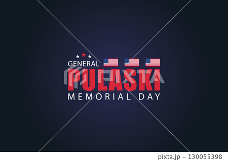 Pulaski Day banner with USA flag and patriotic typography on a dark background 130055398