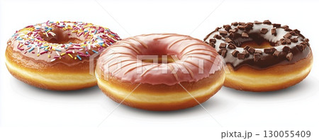 Donuts with sugar and chocolate glaze isolated on white background with clipping path 130055409
