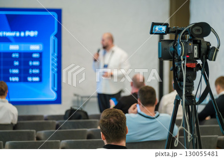 Business presentation event filmed with professional equipment for professional recording Business presentation event filmed with professional equipment for professional recording 130055481
