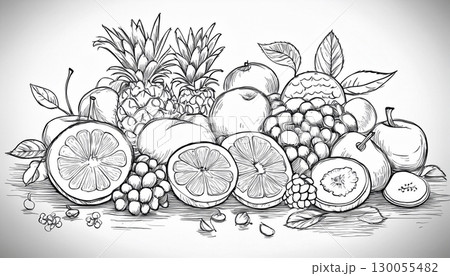 色々なフルーツのスケッチ画 130055482