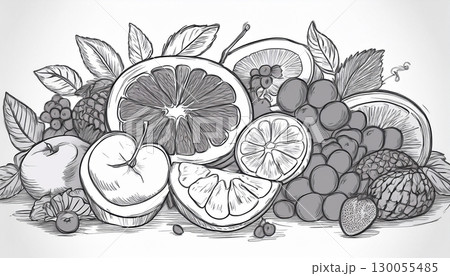 色々なフルーツのスケッチ画 130055485