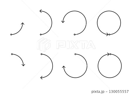 円上に様々な位置まで回転する矢印 円上に様々な位置まで回転する矢印 130055557
