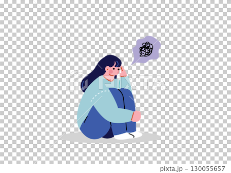 坐在地板上憂心忡忡的女人 130055657