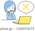 ノートパソコンの画面を見てショックを受ける女性のイラスト 130055675