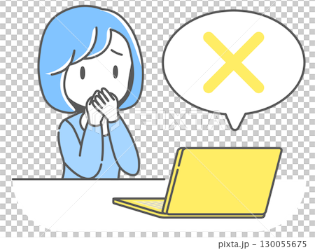 ノートパソコンの画面を見てショックを受ける女性のイラスト 130055675