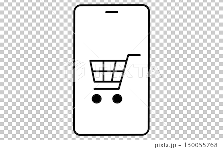 用於線上支付的智慧型手機和購物車的金融科技圖標，黑白 130055768