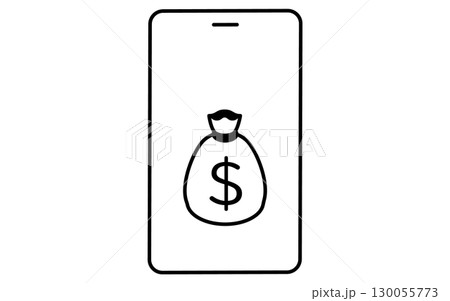 スマホとドル袋のフィンテックアイコン、白黒 130055773