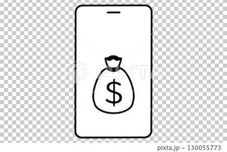 スマホとドル袋のフィンテックアイコン、白黒 130055773
