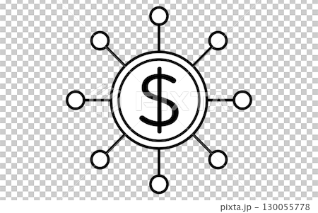 區塊鏈和美元符號金融科技圖標，黑色和白色 130055778