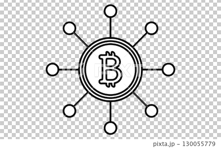 黑白區塊鏈和比特幣金融科技圖標 130055779