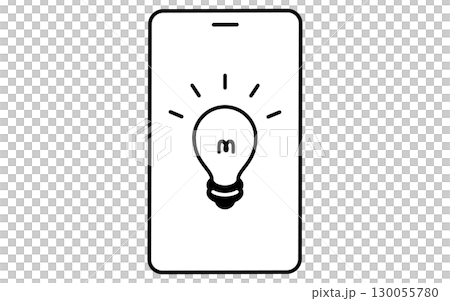 Smartphone and light bulb fintech icon, black and white Smartphone and light bulb fintech icon, black and white 130055780