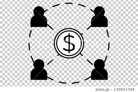 クラウドファンディングで資金調達するイメージのフィンテックアイコン、白黒 130055784