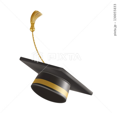 Graduates celebration. Flying 3D black graduate hat 130055833