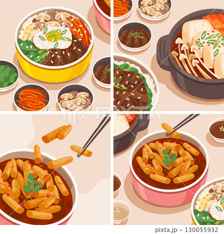 Hand Drawn Flat Illustrations of Popular Korean Food collection 130055932