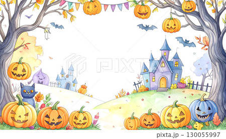 賑やかなパステルカラーのハロウィン背景フレーム壁紙 130055997