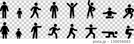 人物姿勢的向量單色剪影圖示集 130056083