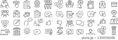 ベクターでモノクロのレビューに関する線画アイコンセット ベクターでモノクロのレビューに関する線画アイコンセット 130056086