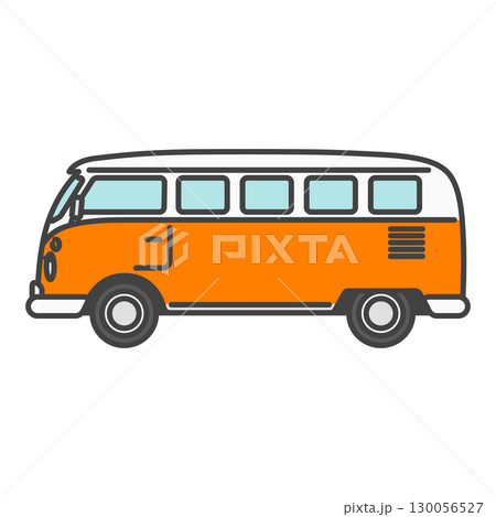 レトロなバン・ワゴンタイプのクラシックカー 白とオレンジのツートーン塗装 レトロなバン・ワゴンタイプのクラシックカー 白とオレンジのツートーン塗装 130056527