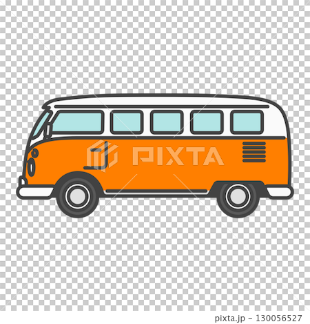 レトロなバン・ワゴンタイプのクラシックカー 白とオレンジのツートーン塗装 レトロなバン・ワゴンタイプのクラシックカー 白とオレンジのツートーン塗装 130056527