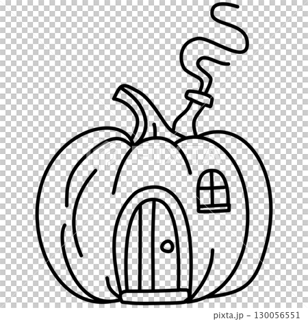 Whimsical hand drawn pumpkin cottage illustrations with fairytale autumn doodle house designs for journaling scrapbooking stickers invitations decorations and creative projects 130056551