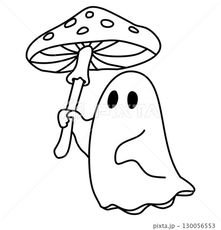 Cute hand drawn ghost umbrella illustrations with halloween doodle designs spooky rain elements whimsical characters for journaling scrapbooking stickers party invitations and creative crafts 130056553