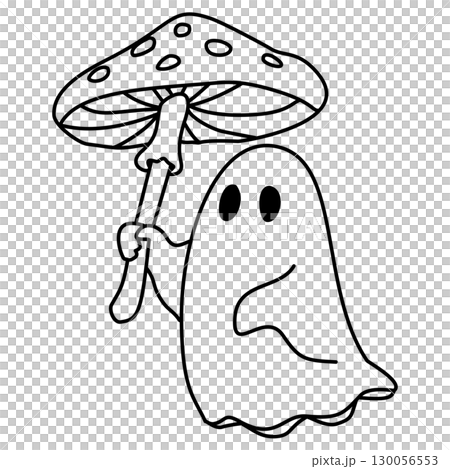 Cute hand drawn ghost umbrella illustrations with halloween doodle designs spooky rain elements whimsical characters for journaling scrapbooking stickers party invitations and creative crafts 130056553